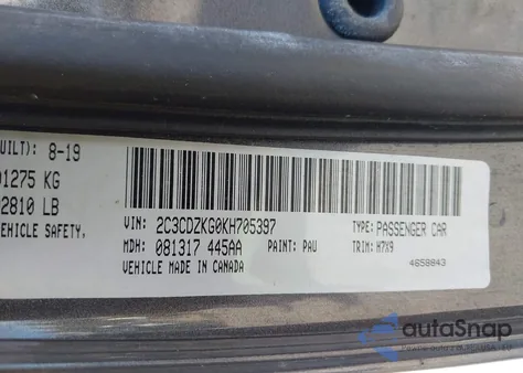 2019 Dodge Challenger Gt Awd z USA, uszkodzony, nr VIN 2C3CDZKG0KH705397